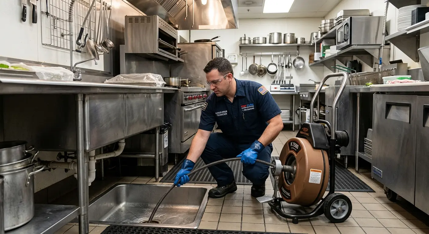 Commercial drain cleaning service in a restaurant kitchen in West Whiteland