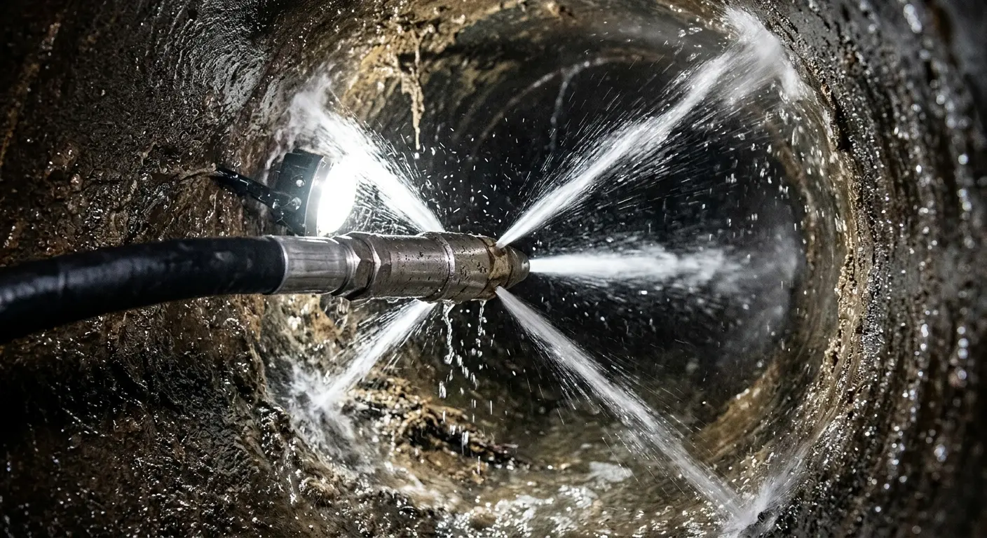 High-pressure hydro jetting nozzle cleaning sewer pipe for Storm Drain Cleaning in West Whiteland
